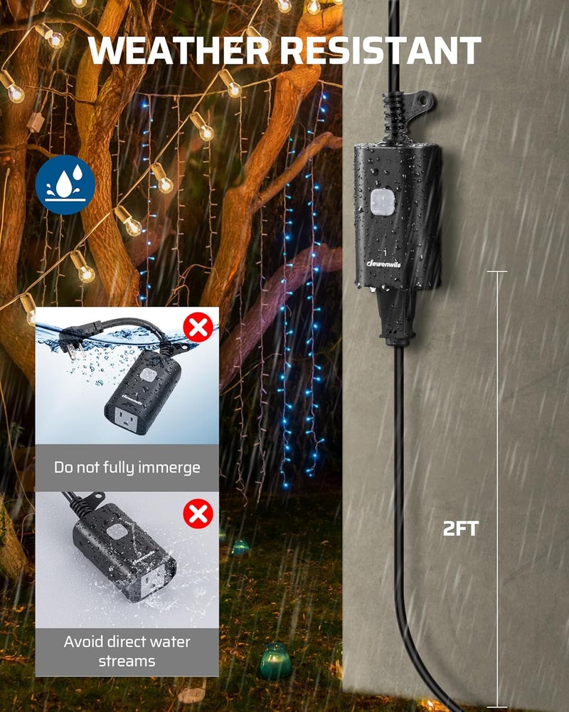 DEWENWILS Outdoor Remote Control Outlet for Christmas Decor, Weatherproof Heavy Duty 15A Wireless Remote Control Switch, 100FT Control Range, 2 Remotes & 3 Outlets (Battery Included) - Image 3